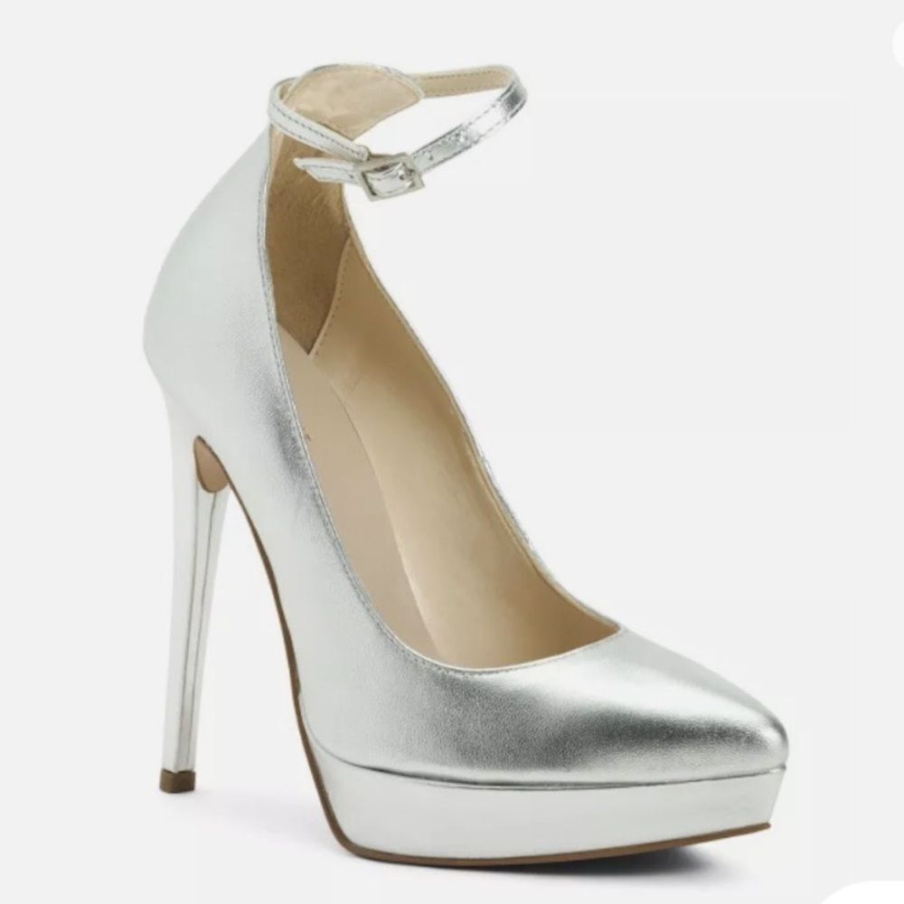 Temy Nappa Lux Silver Leather Platform Pumps Size 39 made in Italy